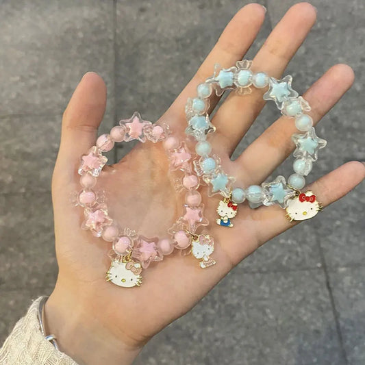 Sanrio Bracelet Y2K Hello Kitty Crystal Bracelet Kuromi Cinnamoroll Bracelets For Girls Jewelry Ornaments Couple Friend Gift