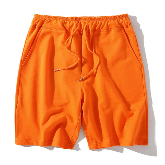 Mens Summer Orange Beach Shorts Loose Casual 100%Cotton Jogging Shorts Men Women Elastic Waist Gym Exercise Running Sportswear