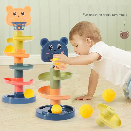 Baby Montessori  Rolling Ball Pile Tower Toy Early Educational Sense Rotating Track Stacking Toy Baby Kid Development Toys Gifts