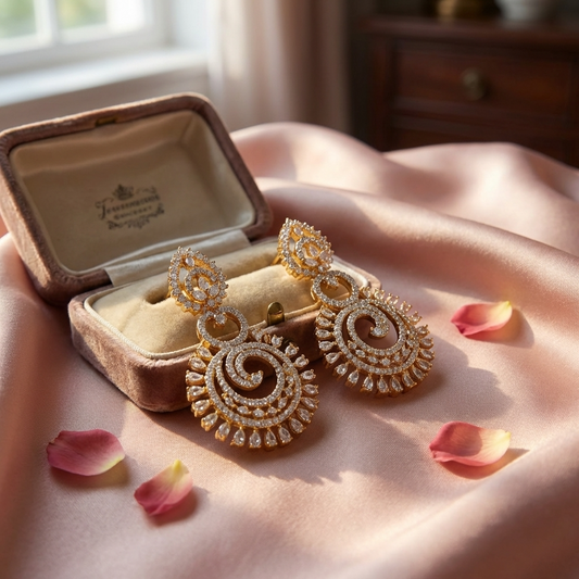 Spiral American Diamond Earrings – Elegant Twisted Design with Premium AD Finish