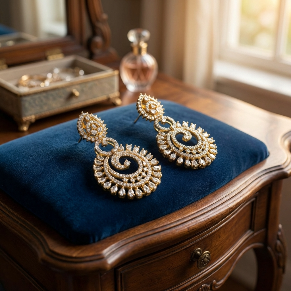 Spiral American Diamond Earrings – Elegant Twisted Design with Premium AD Finish