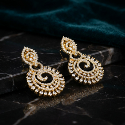 Spiral American Diamond Earrings – Elegant Twisted Design with Premium AD Finish