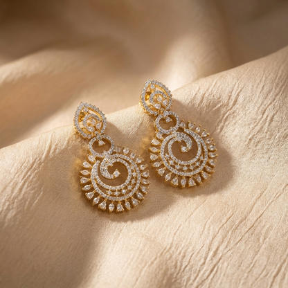 Spiral American Diamond Earrings – Elegant Twisted Design with Premium AD Finish