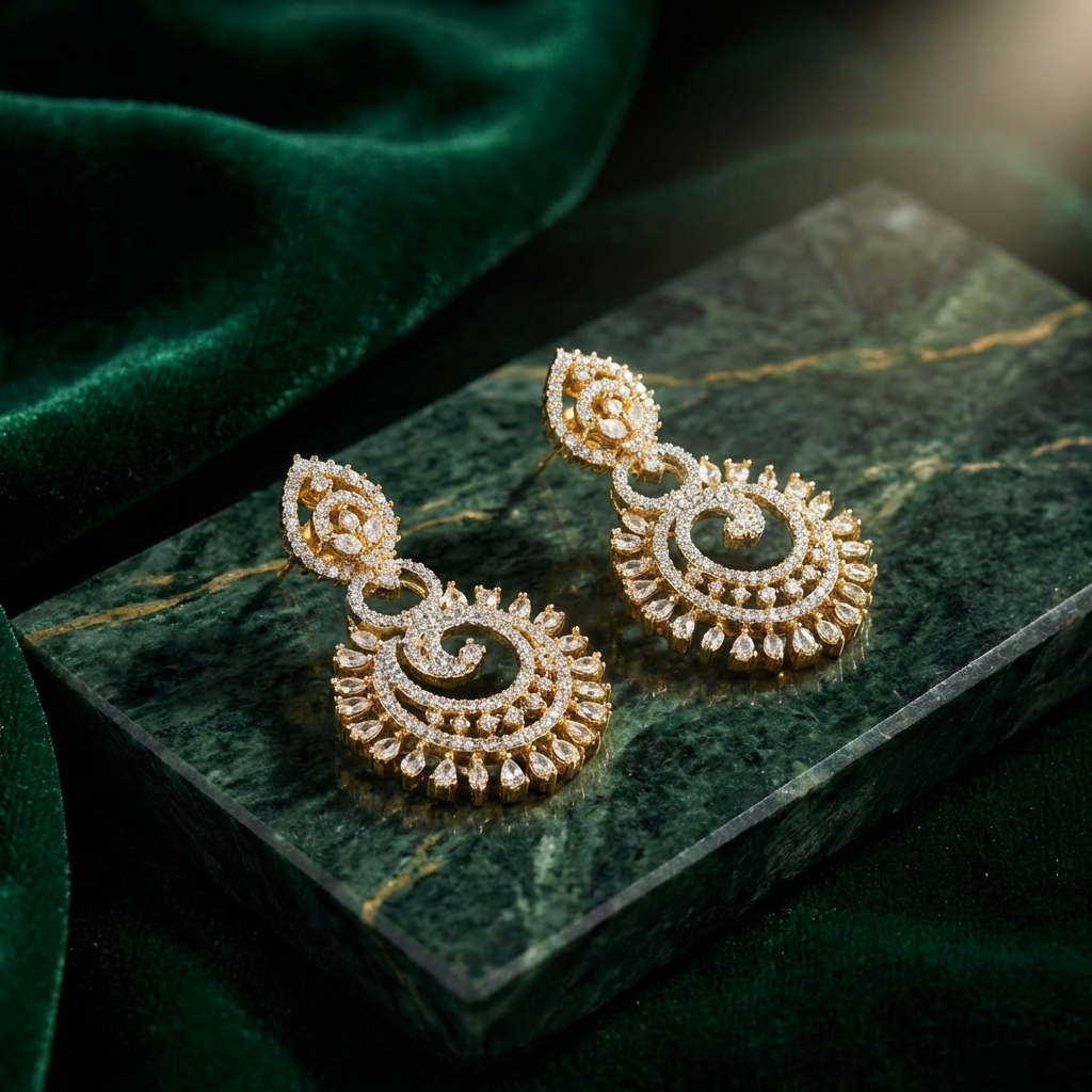 Spiral American Diamond Earrings – Elegant Twisted Design with Premium AD Finish