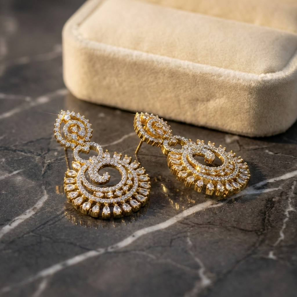 Spiral American Diamond Earrings – Elegant Twisted Design with Premium AD Finish