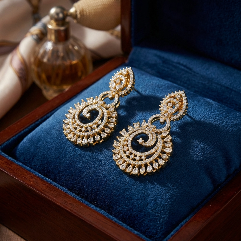Spiral American Diamond Earrings – Elegant Twisted Design with Premium AD Finish