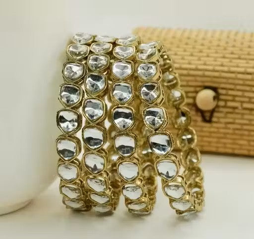 THEFINDIFY's Elegant Gold-Plated Kundan Bangles Set of 4