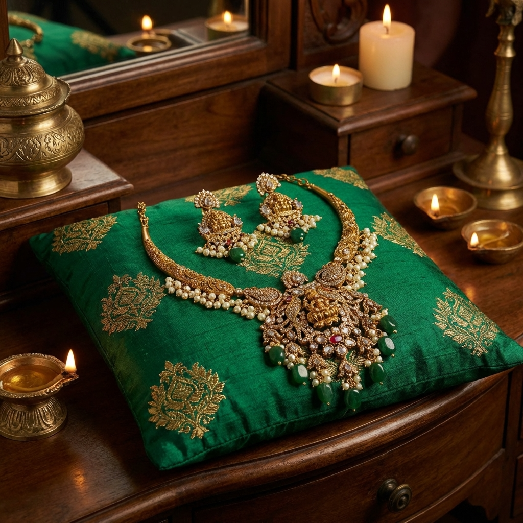 Victorian Mehndi Golden Necklace Set – Antique Bridal Jewelry for Weddings & Festive Wear