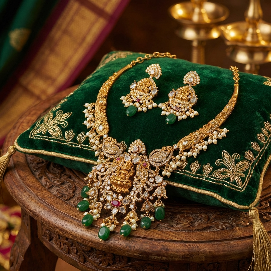 Victorian Mehndi Golden Necklace Set – Antique Bridal Jewelry for Weddings & Festive Wear