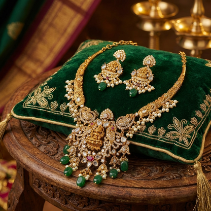 Victorian Mehndi Golden Necklace Set – Antique Bridal Jewelry for Weddings & Festive Wear