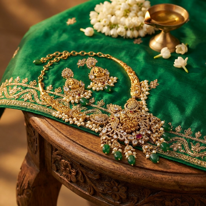 Victorian Mehndi Golden Necklace Set – Antique Bridal Jewelry for Weddings & Festive Wear