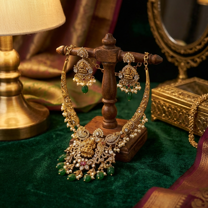 Victorian Mehndi Golden Necklace Set – Antique Bridal Jewelry for Weddings & Festive Wear