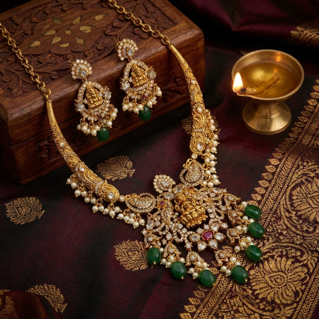 Victorian Mehndi Golden Necklace Set – Antique Bridal Jewelry for Weddings & Festive Wear