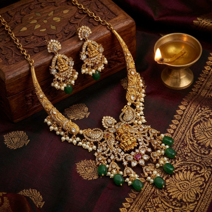 Victorian Mehndi Golden Necklace Set – Antique Bridal Jewelry for Weddings & Festive Wear