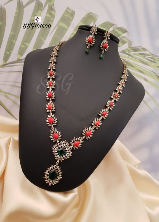Floral Cascade Coral Necklace With Earrings - TheFindify