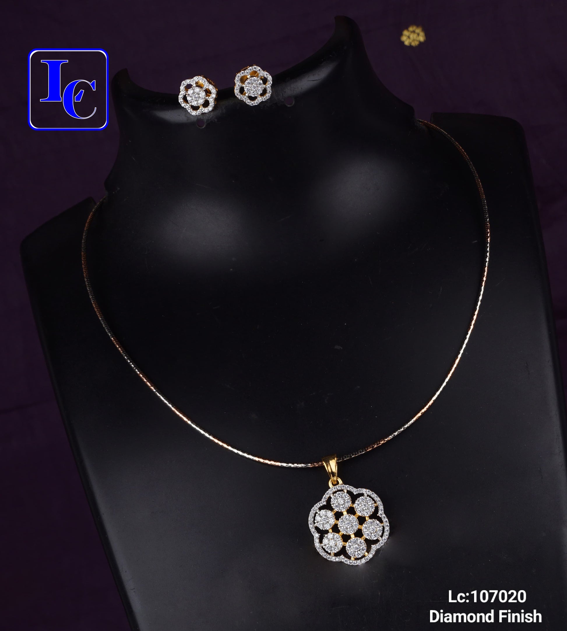 Dazzle Dot American Diamond Finish Locket with Anti tarnish Chain With Earrings - TheFindify