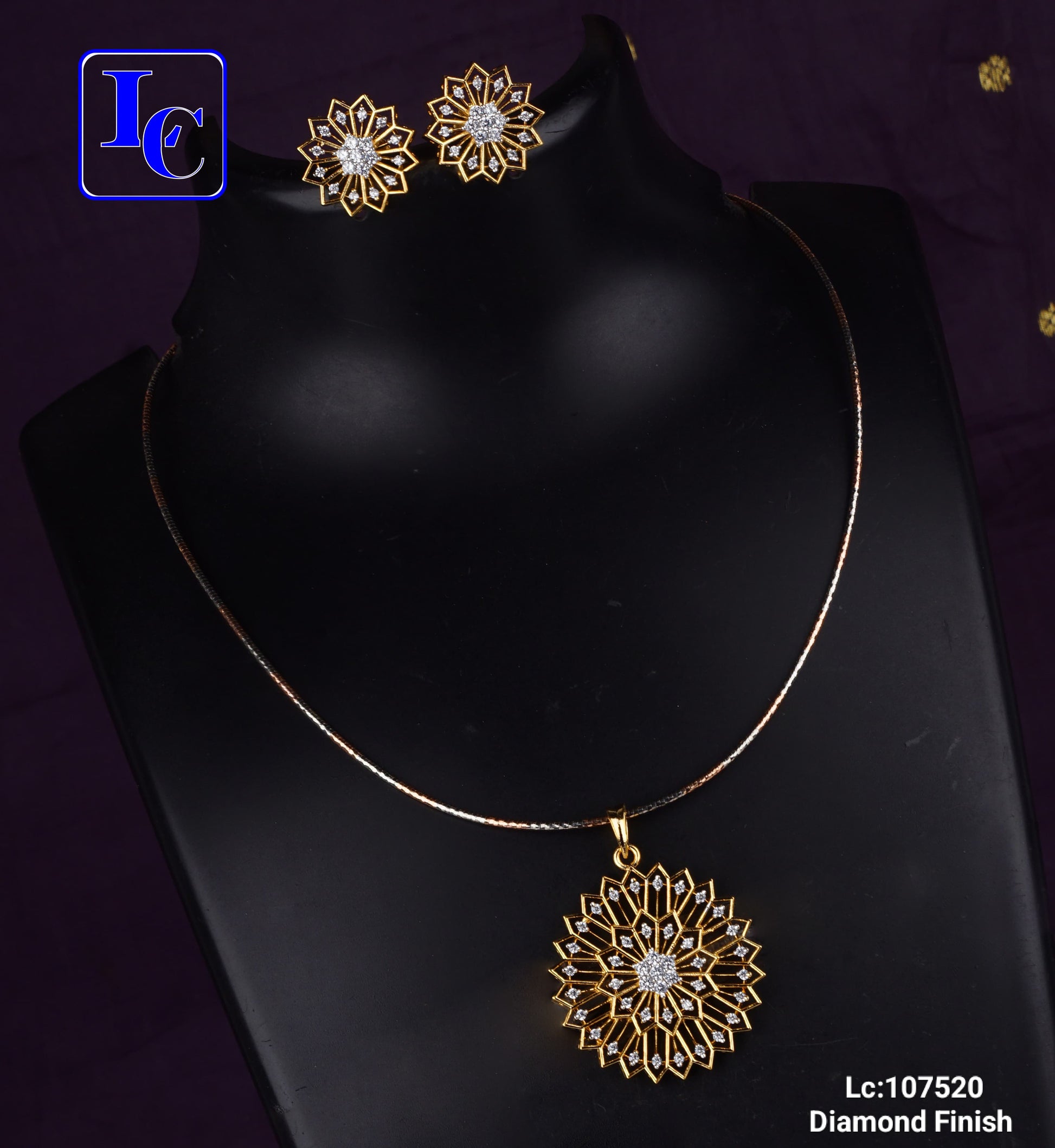 Dazzle Dot American Diamond Finish Locket with Anti tarnish Chain With Earrings - TheFindify