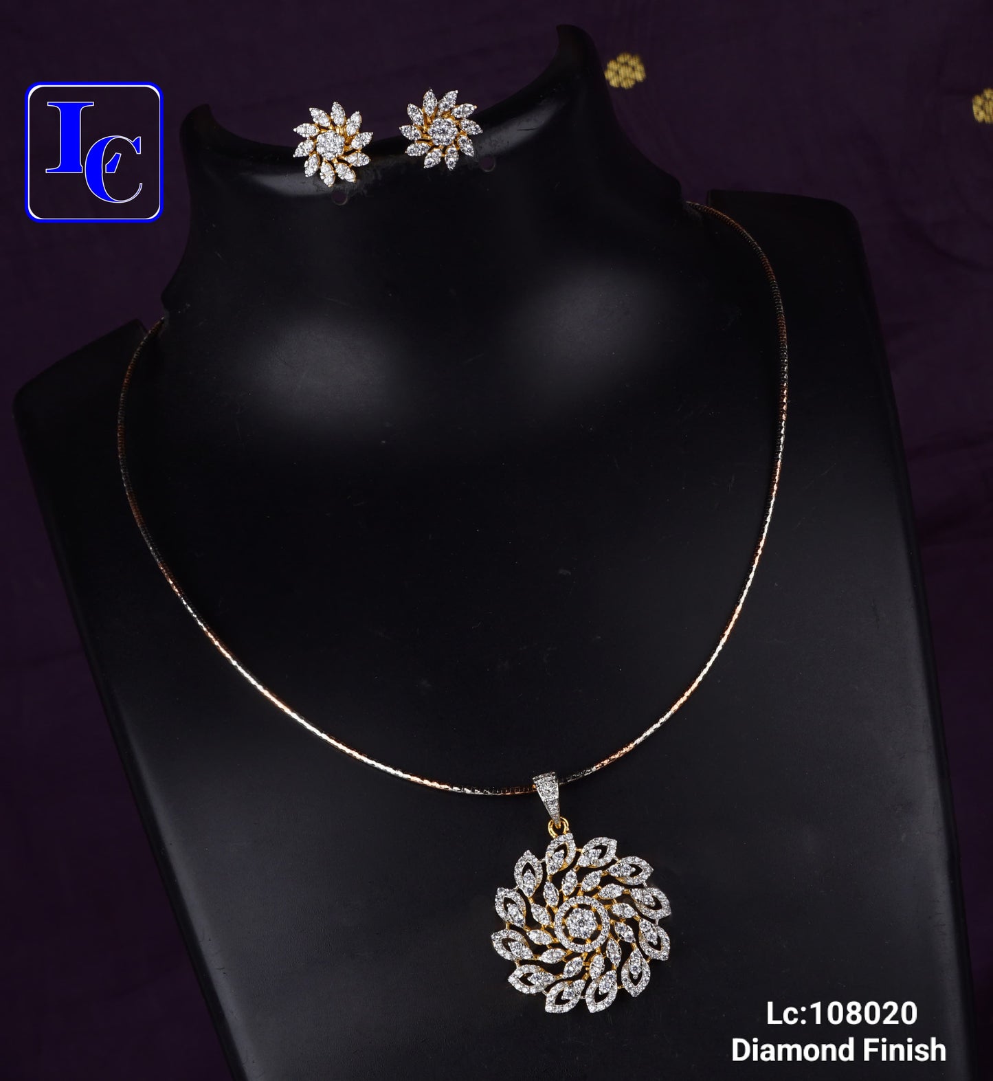 Dazzle Dot American Diamond Finish Locket with Anti tarnish Chain With Earrings - TheFindify