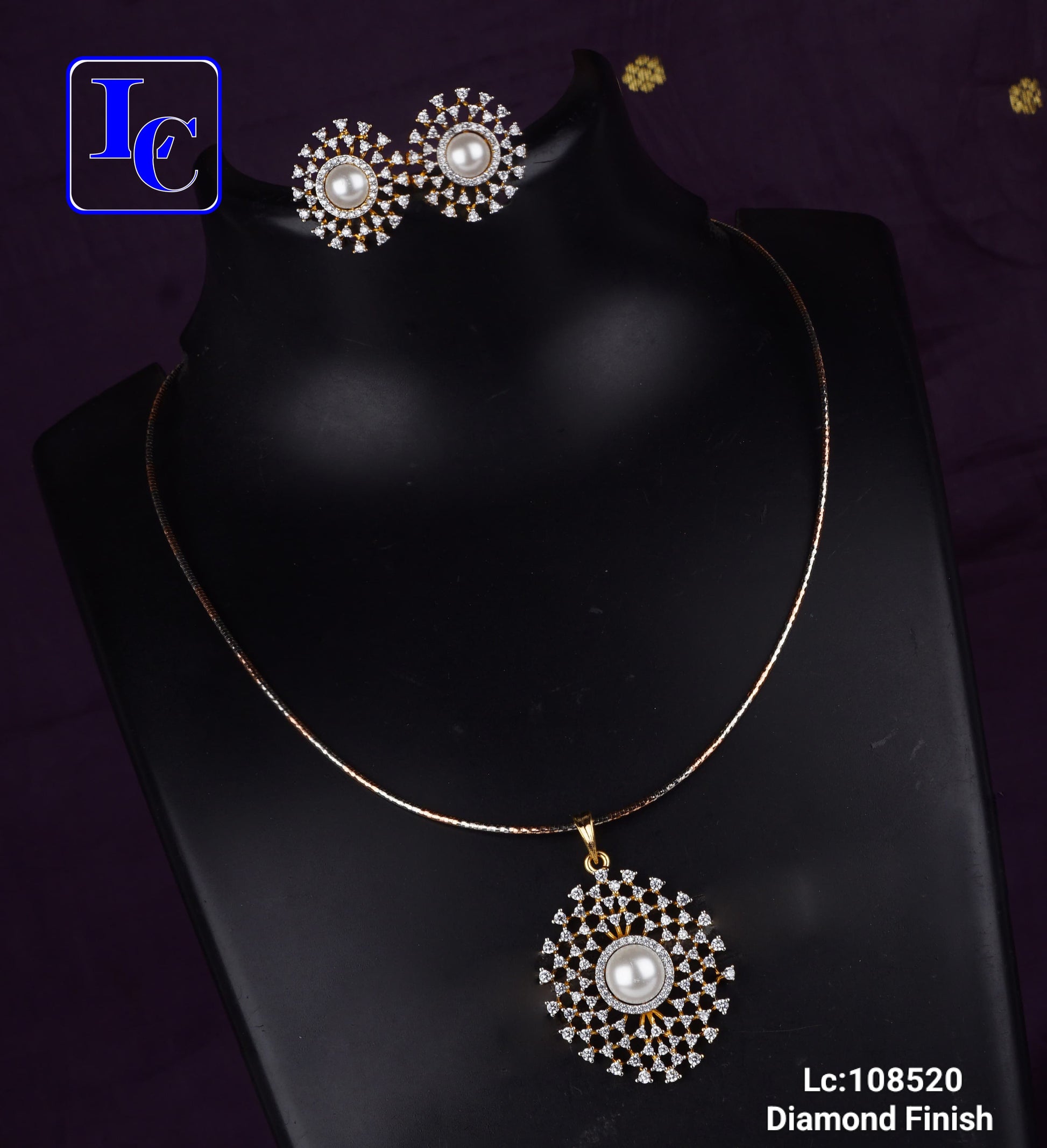 Dazzle Dot American Diamond Finish Locket with Anti tarnish Chain With Earrings - TheFindify