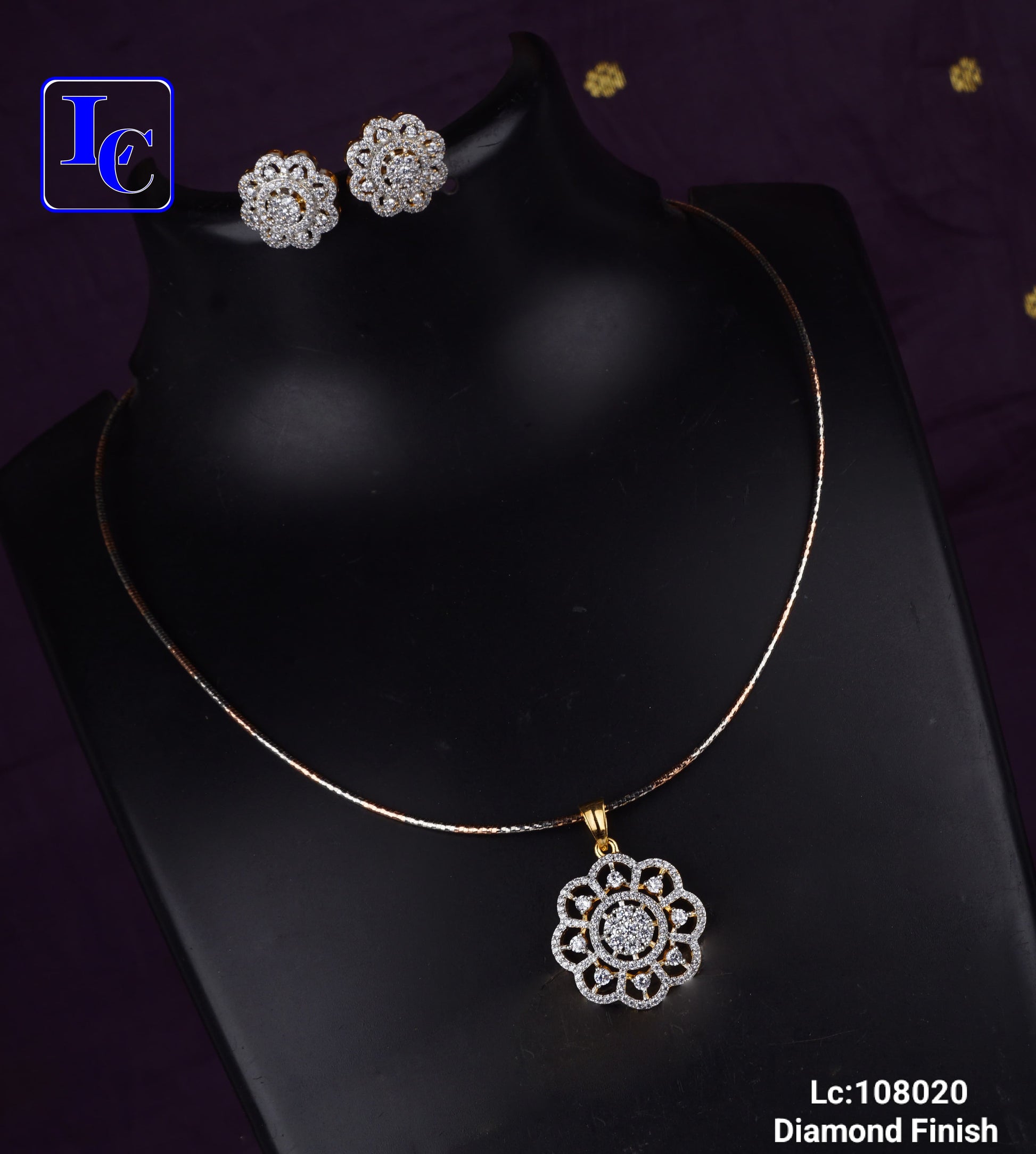 Dazzle Dot American Diamond Finish Locket with Anti tarnish Chain With Earrings - TheFindify