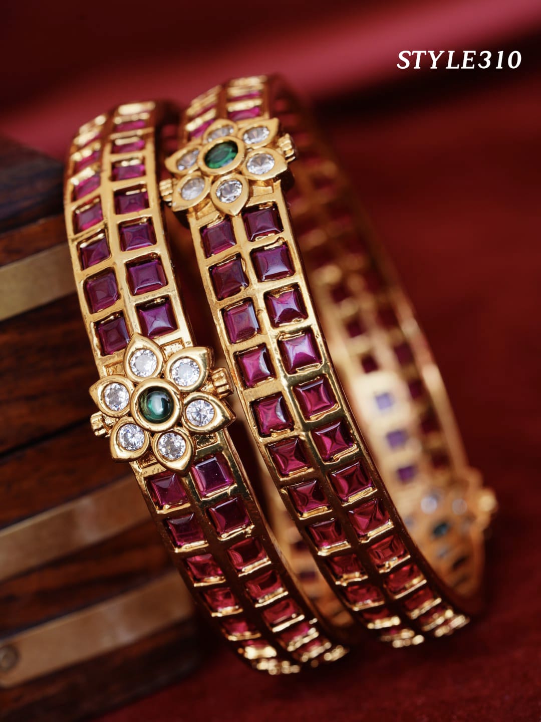 Floral Jadau Kundan Bangles - TheFindify