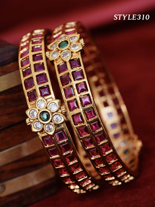 Floral Jadau Kundan Bangles - TheFindify