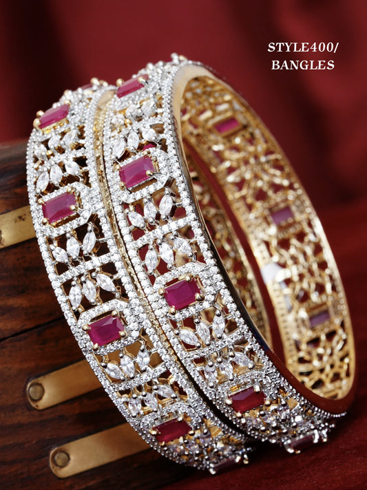 Elegance Halo Red American Diamond Finish Bangles - TheFindify