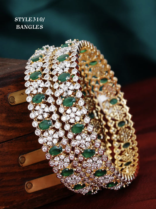 Diamond Finish Green Stine Bangles - TheFindify