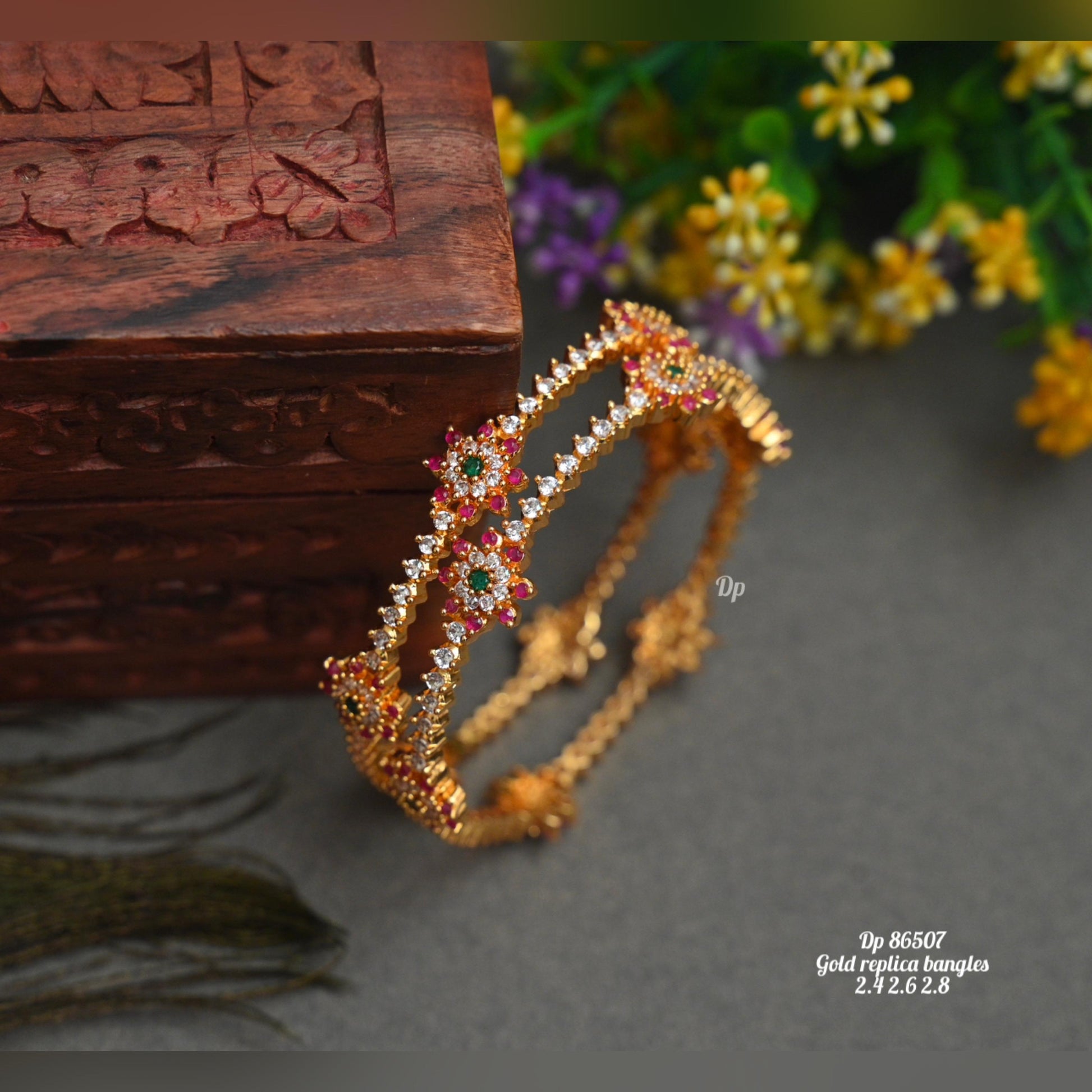 Pink Flora Golden Bangles - TheFindify