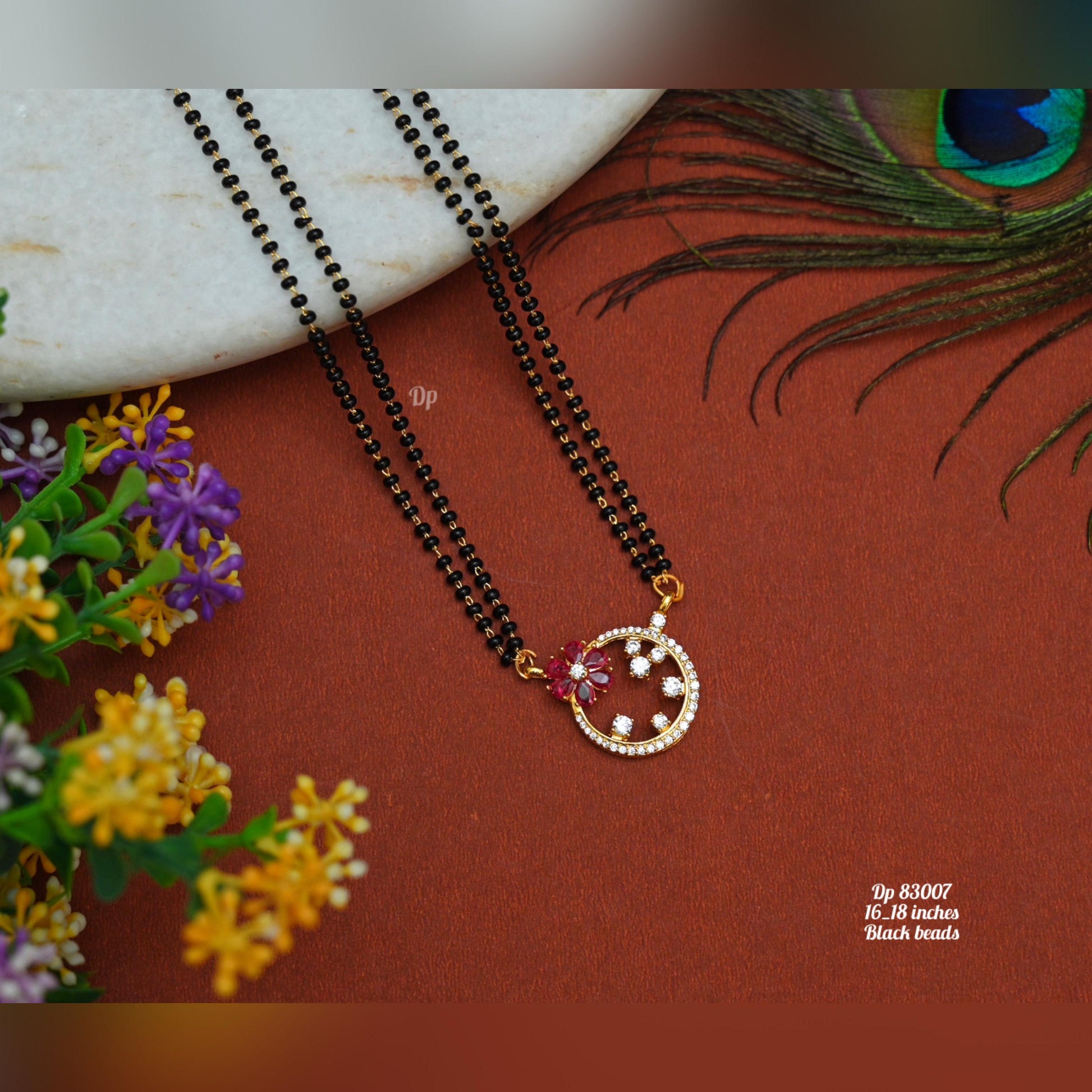 Blossom Halo Black Beads Mangalsutra - TheFindify