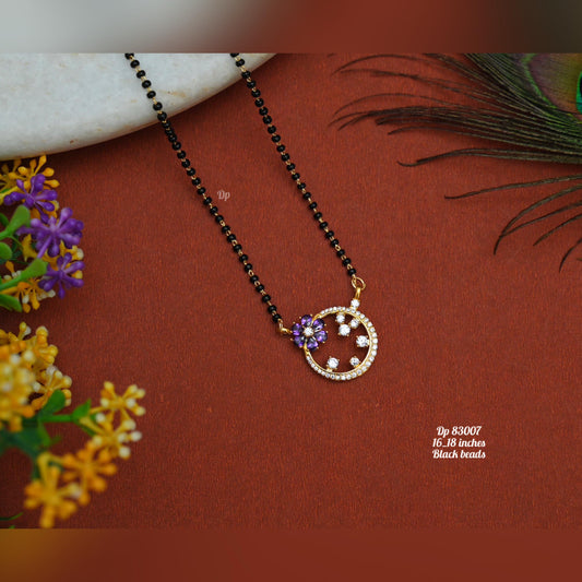 Blossom Halo Black Beads Mangalsutra - TheFindify