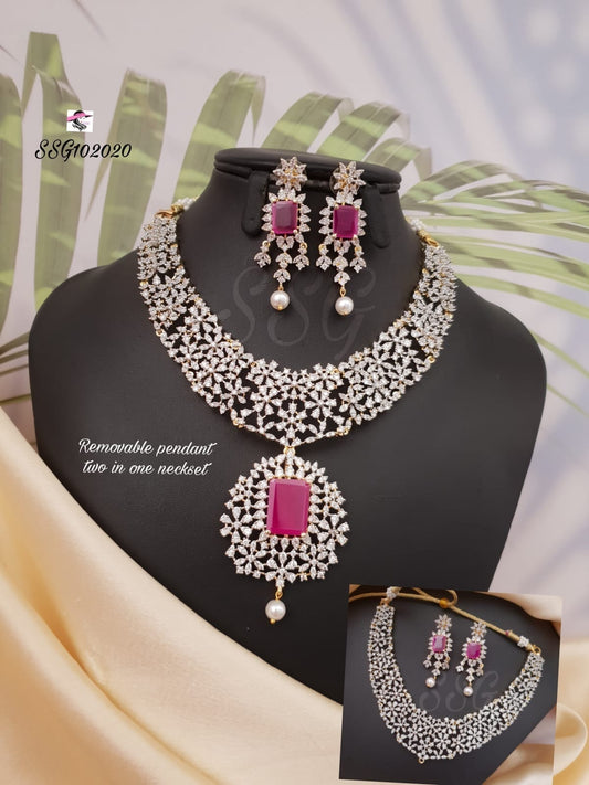 Crystal Bloom Diamond Finish Necklace Set - TheFindify