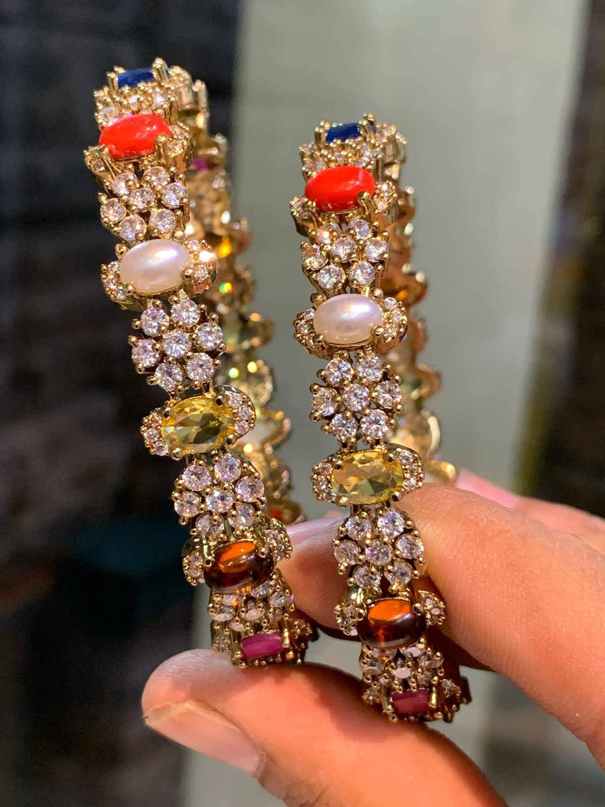 Opulent Crescent Crystal Bangles Multi Beads - TheFindify