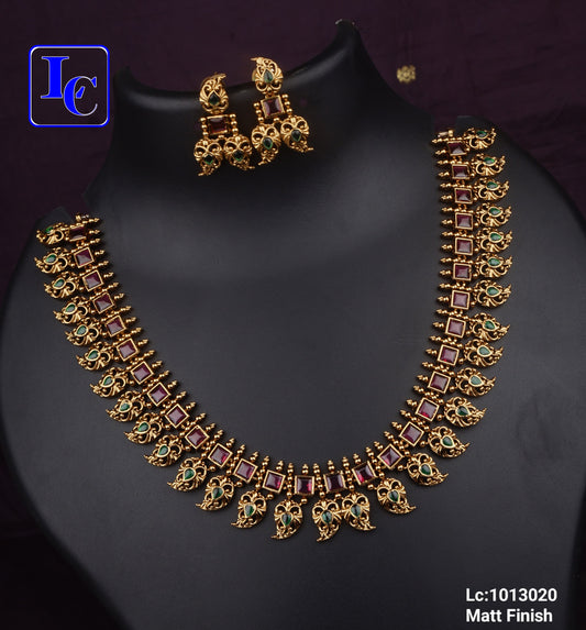 Matte Finish Mango Short Necklace Set - TheFindify