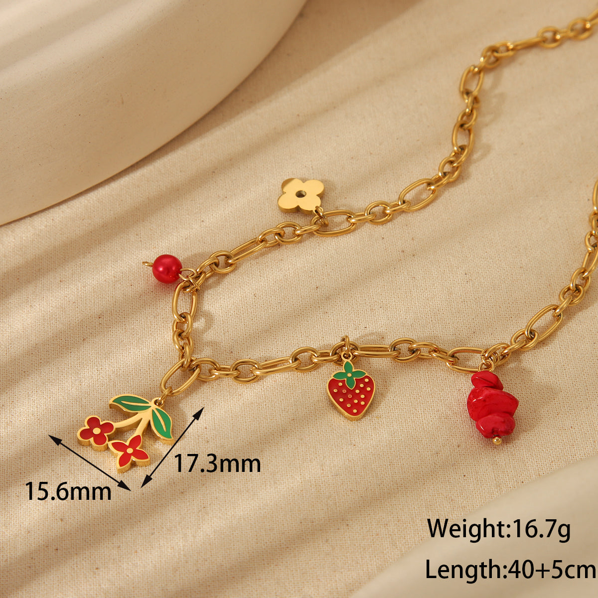 Charming Cherry and Strawberry 18K Gold-Plated Jewelry Set - TheFindify