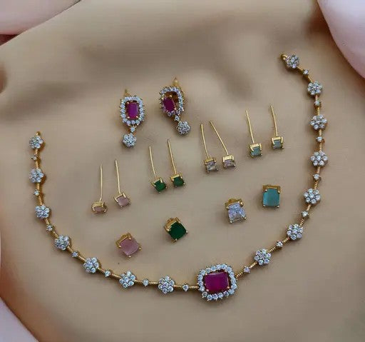 Mini Floral Changeable Stone Necklace Set - TheFindify