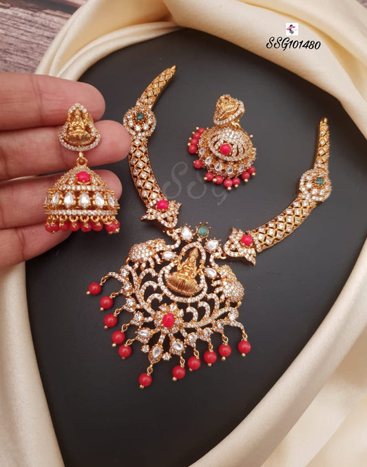 Coral Beads Lakshmi Kada with Earrings - TheFindify