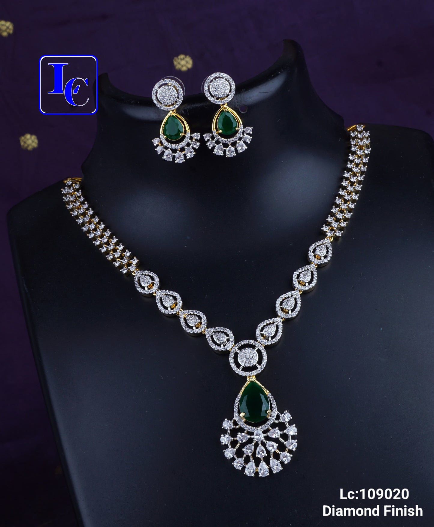 Bridal Halo Diamond Finish Necklace Set