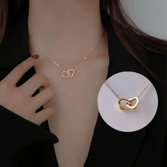 Double Heart Anti Tarnish 18k Gold Plated Necklace - TheFindify