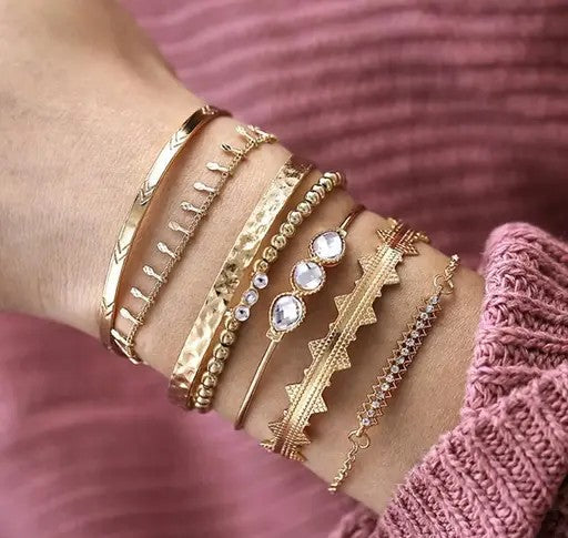Set of 7 Gold Plated Boho Bracelets - TheFindify