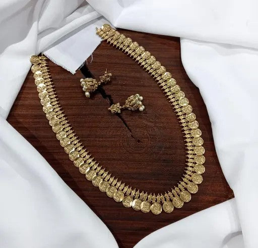 Lakshmi Coin Long Necklace With Earrings - TheFindify