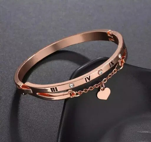 Gold Plated Roman Numbers engraved Stone Studded Korean Bracelet - TheFindify