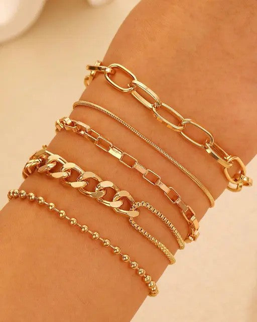 Gold Plated Set Of 5 Charm Bracelet - TheFindify
