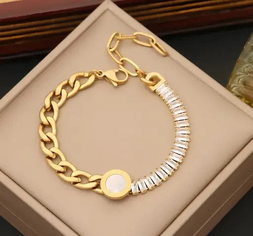 Stainless Steel Roman Round Circle Zircon Bracelet - TheFindify
