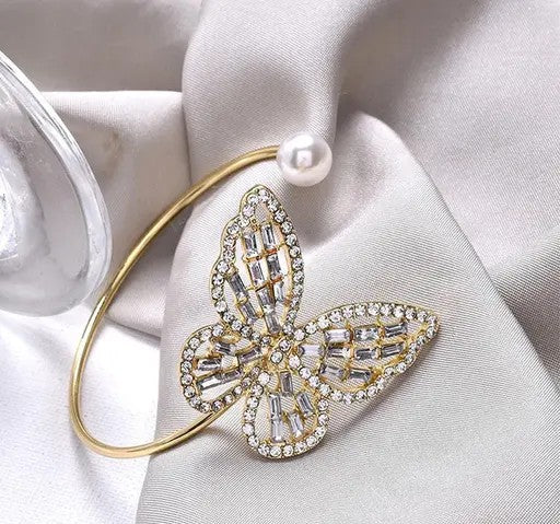 Gold Plated Butterfly inspired Stone Studded Korean Cuff Bracelet - TheFindify