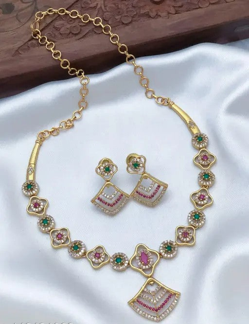 EthnoCharm Diamond Design Necklace With Earrings - TheFindify