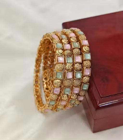 THEFINDIFY's Stylish Mint Pink Gold Plated Daily Wear Bangles