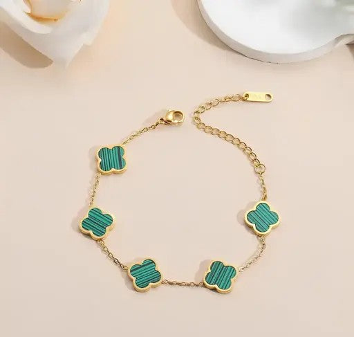 Stainless Steel Jewelry Women Four Leaf Clover Green Non Tarnish Chain Bracelet - TheFindify