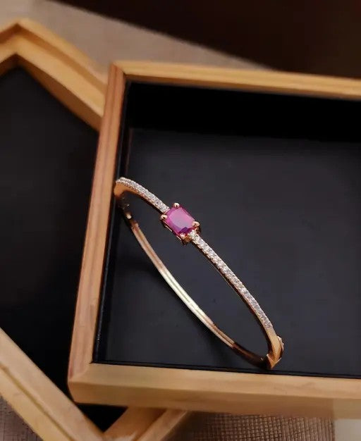 Rose Gold Plated Ad Diamond Ruby Stone Fancy Bracelet - TheFindify