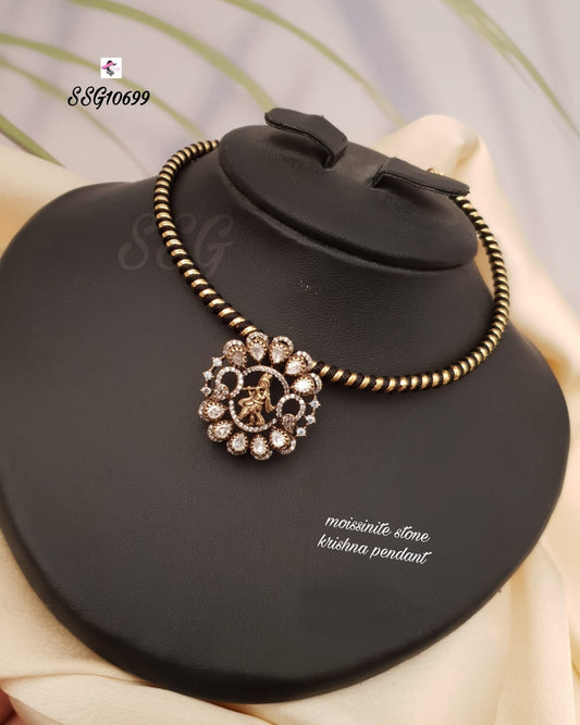 Moissanite Stone Krishna Pendant Neckpiece - TheFindify